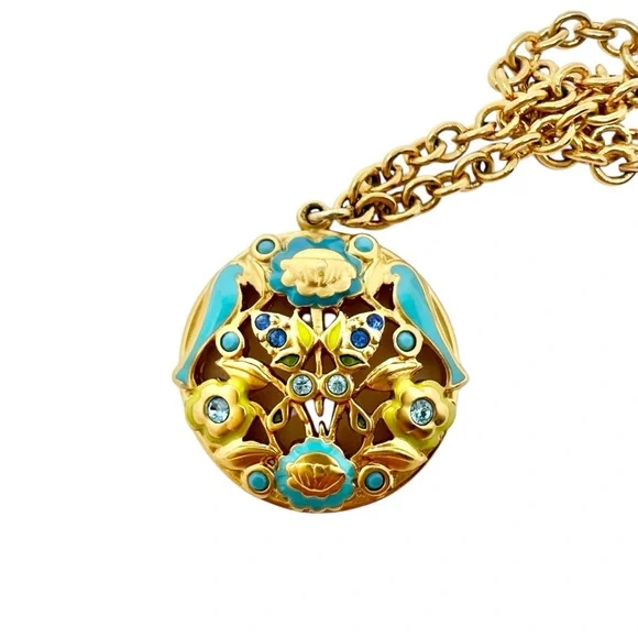 Swarovski Blue Bird Enameled Gold Plated Necklace Rhinestone Whimsical Classic